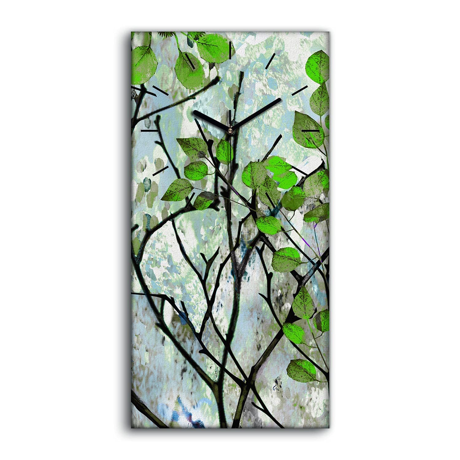 Horloge sur toile 30x60cm arbre feuilles vertes avec aiguilles noires
