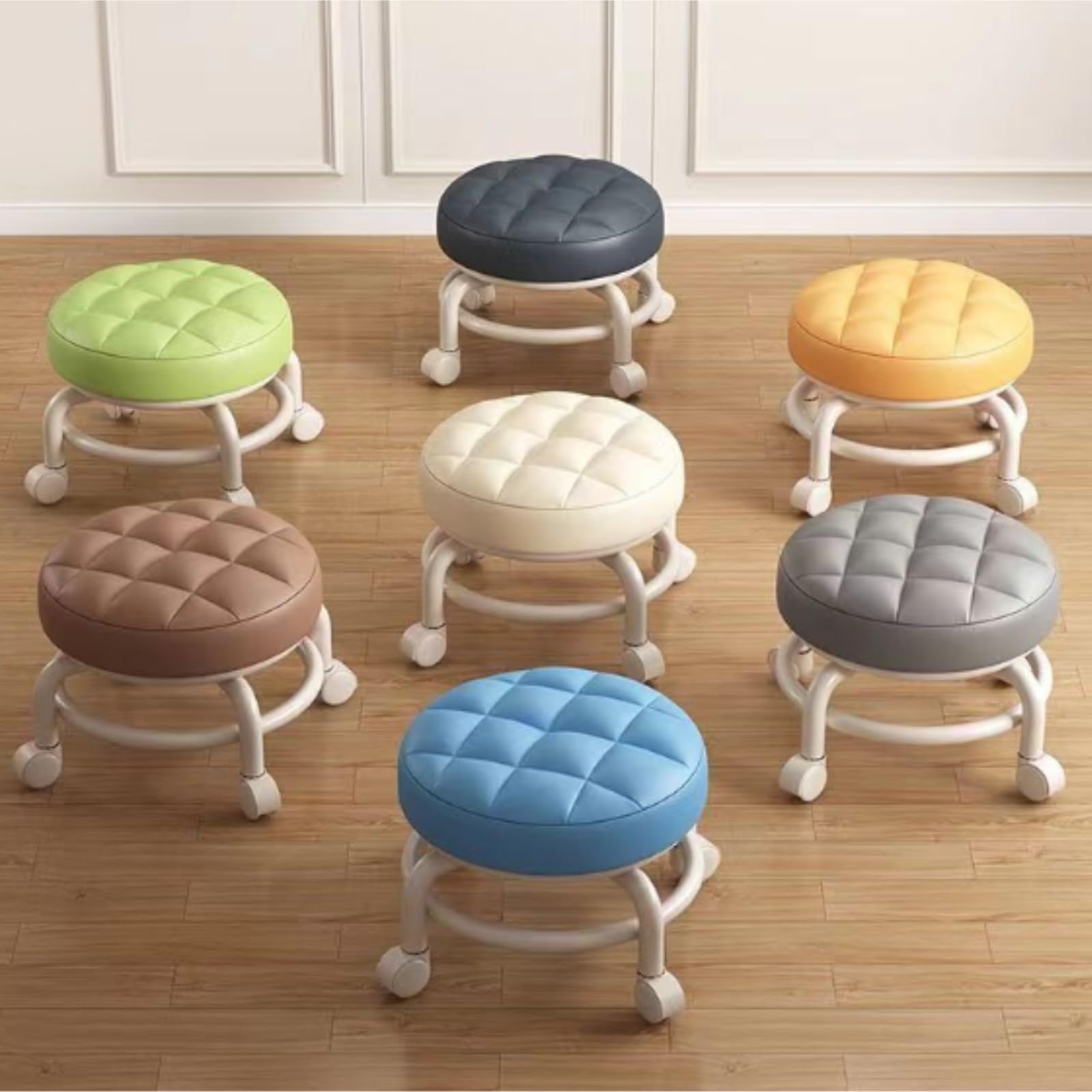 Otomano Taburete Reposapiés Giratorio De 360° con Ruedas, Tapizado En Cuero Acolchado Reposapies Sofa(Bruin)