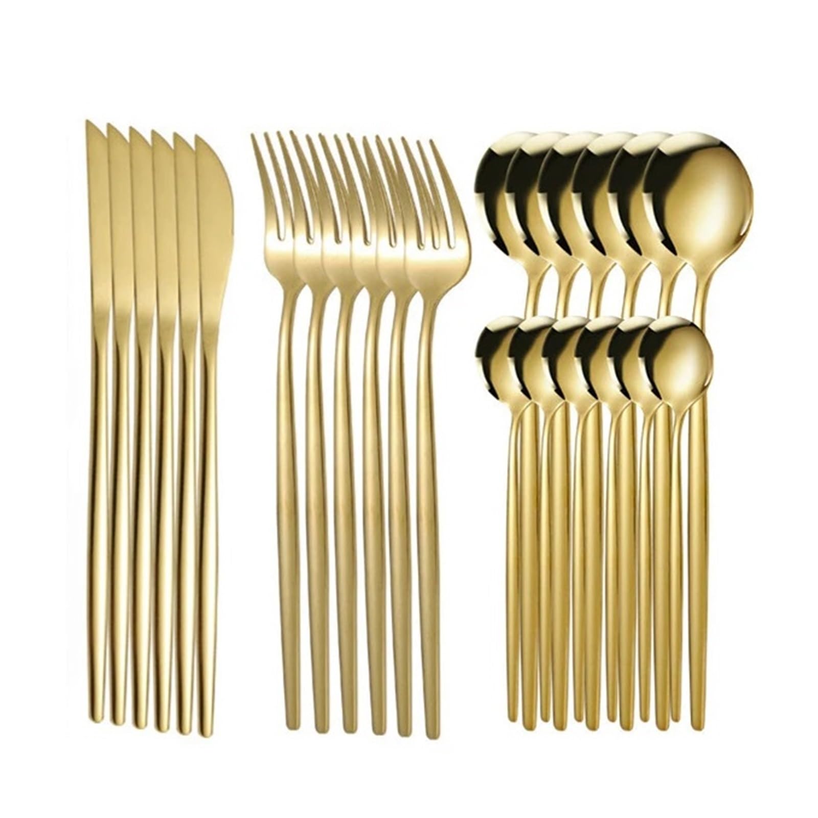 Juego de cubiertos acero inoxidable, tenedores, cucharas, vajilla(Gold)