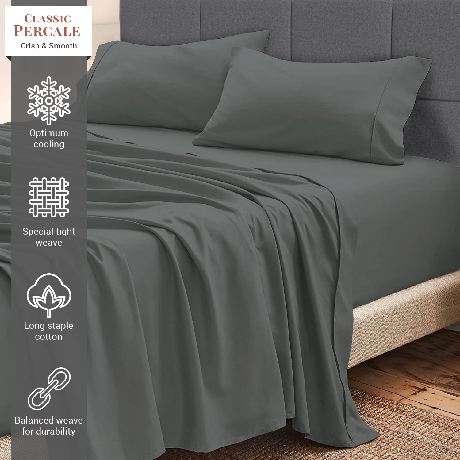 Pizuna Sheet Set, Dark Grey, Sheet Set - King - Image 2