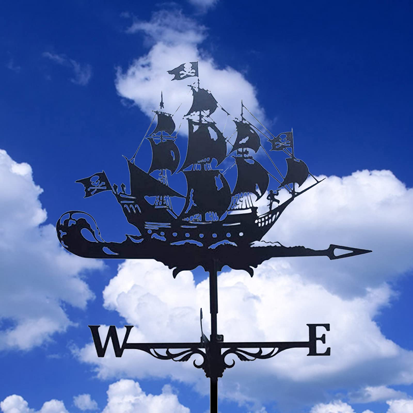 WIQUYBML wind vane Garden Stake with Pirate Ship Ornament, Weather Vane Yard Easy Use Wind Direction Indicator