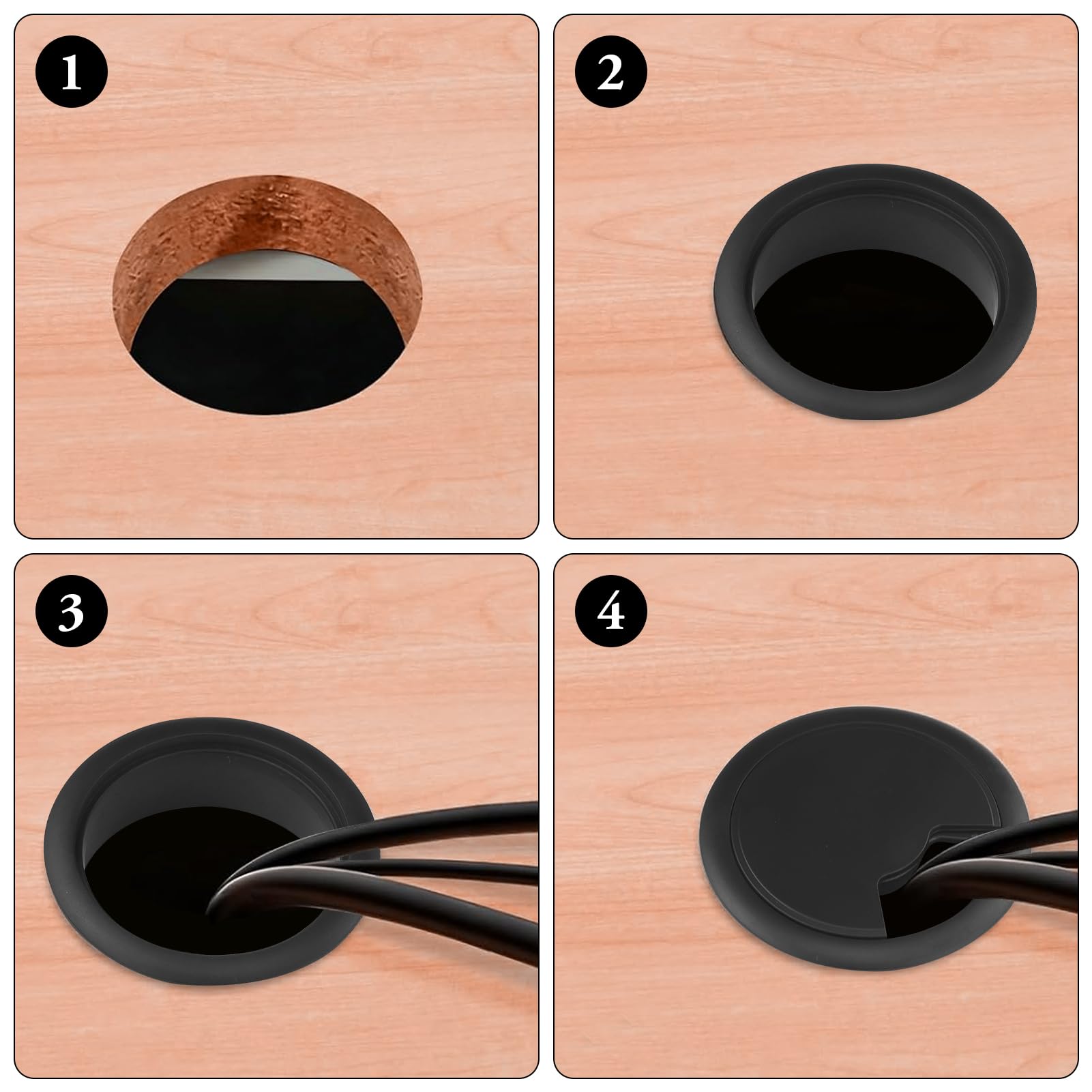 Pasacables para escritorio 60 mm plástico negro