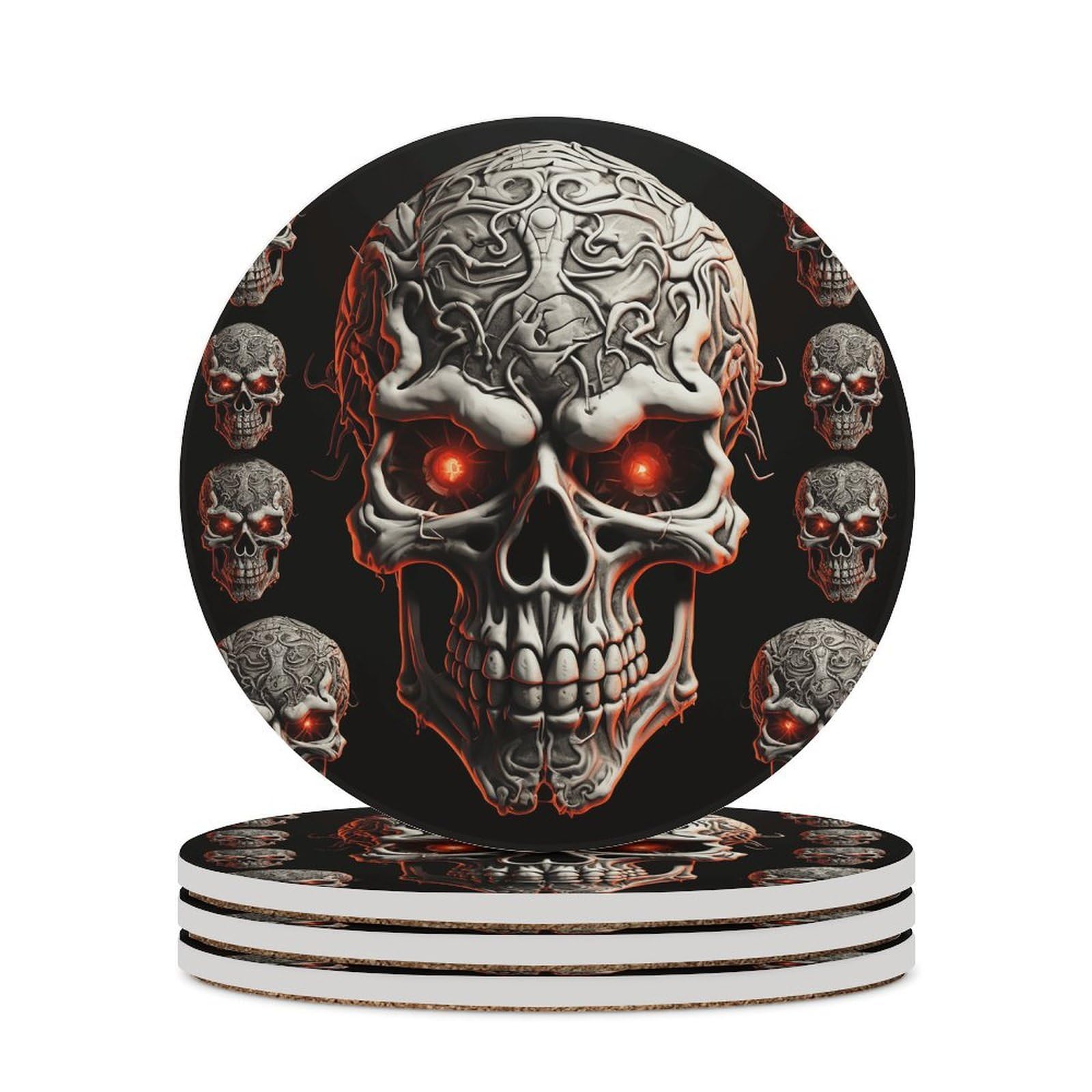 Evil Skull Coaster with Cork Base Drink Coasters for Coffee Table Decor Modern Cup Coasters with Non-Slip & Heat-Resistant Cute Ceramic Table Coaster for Home Dining