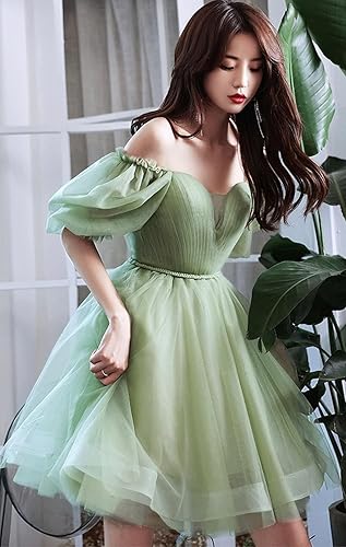 Miniatura 3 de Vestido corto de regreso a casa con mangas abullonadas 2024, vestidos de graduación de tul en línea A