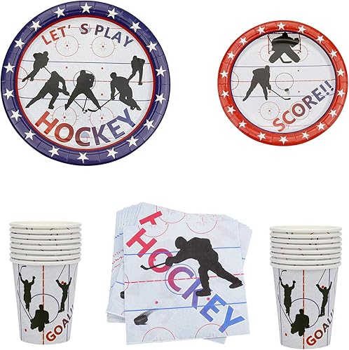 Miniatura 5 de Suministros de fiesta de hockey  Paquete de fiesta temática de hockey sobre hielo para niños fanáticos del hockey  Incluye platos, tazas,