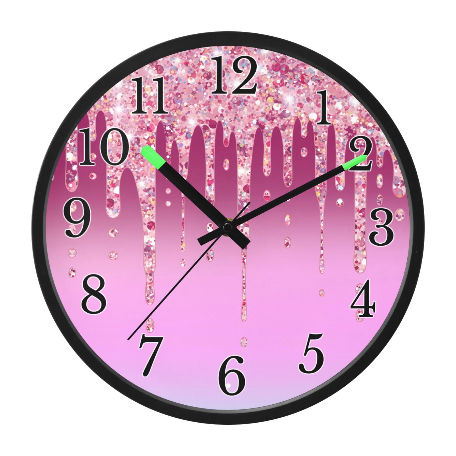 Mnsruu Reloj de pared luminoso con patrón de bloque de color brillante, reloj de pared que brilla en la oscuridad, funciona con pilas, reloj de luz nocturna silencioso sin tictac para dormitorio