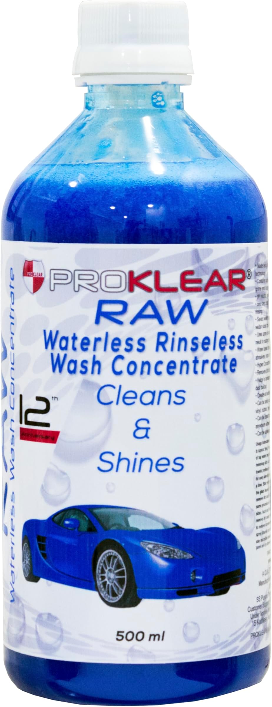 PROKLEAR RAW Rinseless / Waterless Auto Wash Concentrate - 500ml Car Dry Wash Concentrate Makes 50 liters