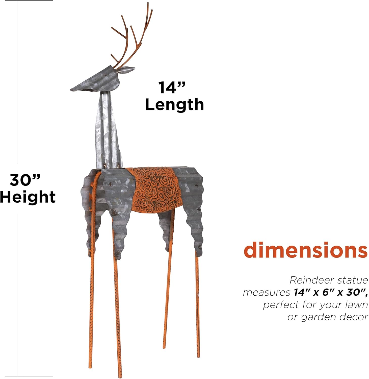 Alpine Corporation 30" Tall Outdoor Standing Reindeer Lawn Decoration, Rustic Sheet Metal Holiday Christmas Ornament for Front Yard, Garden, Porch, Silver