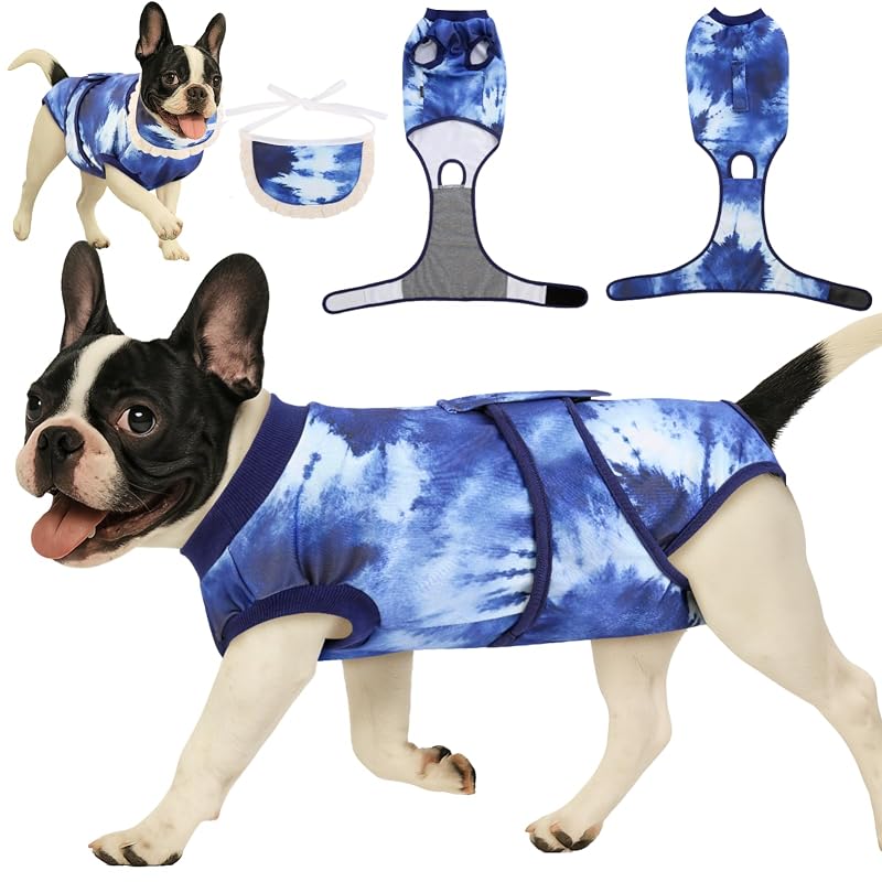 Roupa de recuperação pós-cirúrgica para cães com bandana, tecido elástico e ajuste abdominal YibooAura Tamanho S