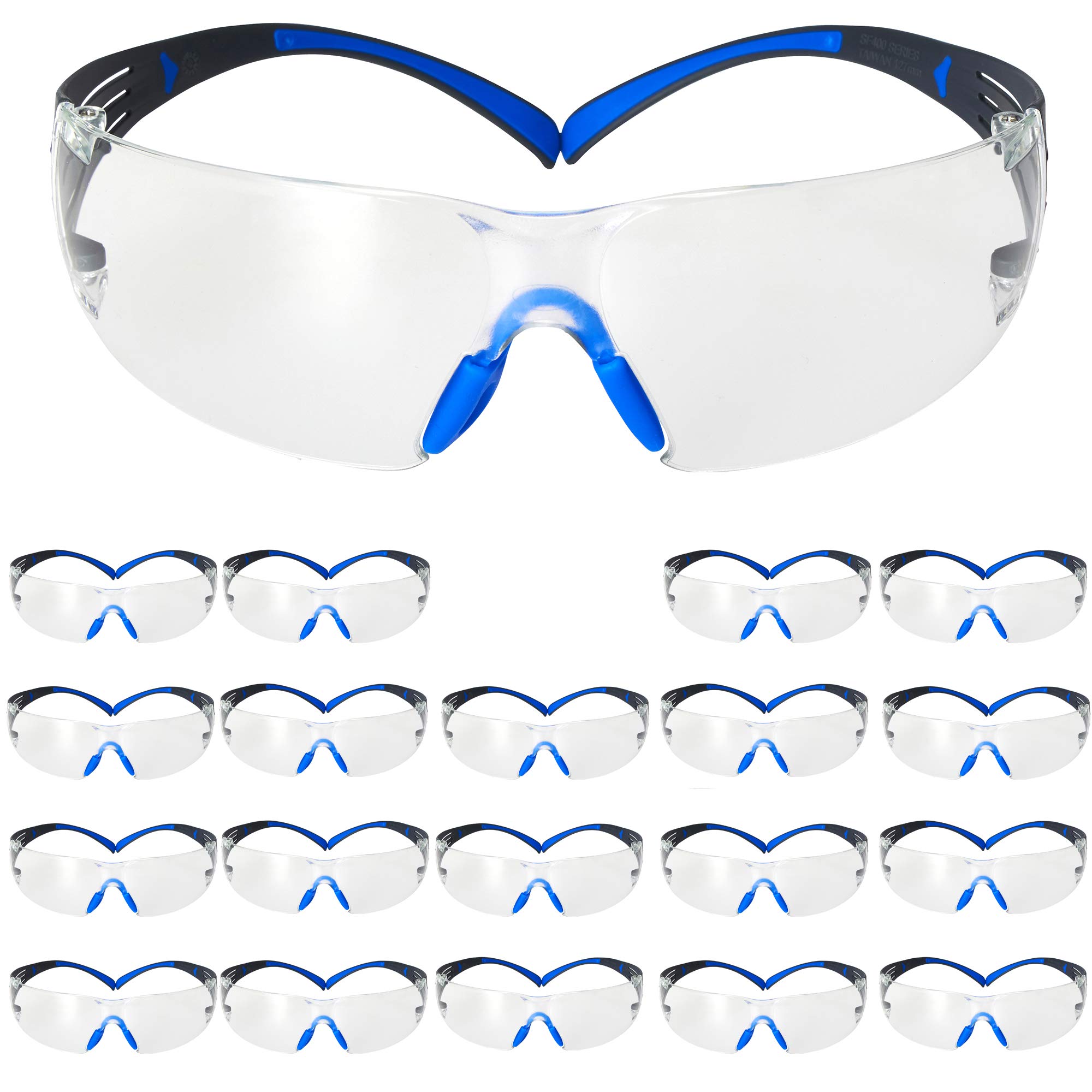 3M Okulary ochronne SecureFit ANSI Z87, Scotchgard przeciwmgielne odporne na zarysowania, przezroczyste soczewki, niebiesko-szara ramka, bezpieczne wygodne dopasowanie