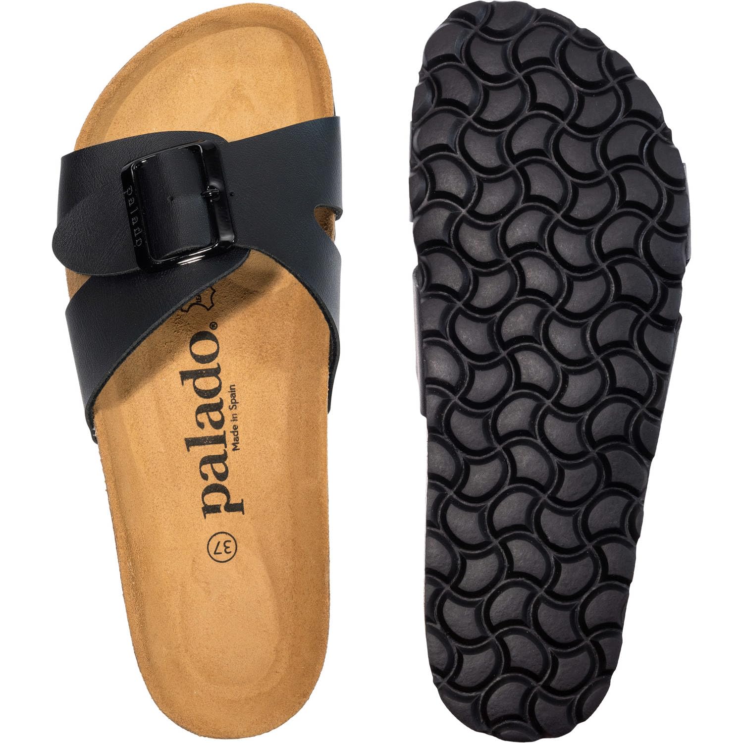 Palado Pantoletten Damen Tinos - bequeme Sandalen Made in Spain - elegante Hausschuhe mit Kork-Fußbett - modische Sommerschuhe