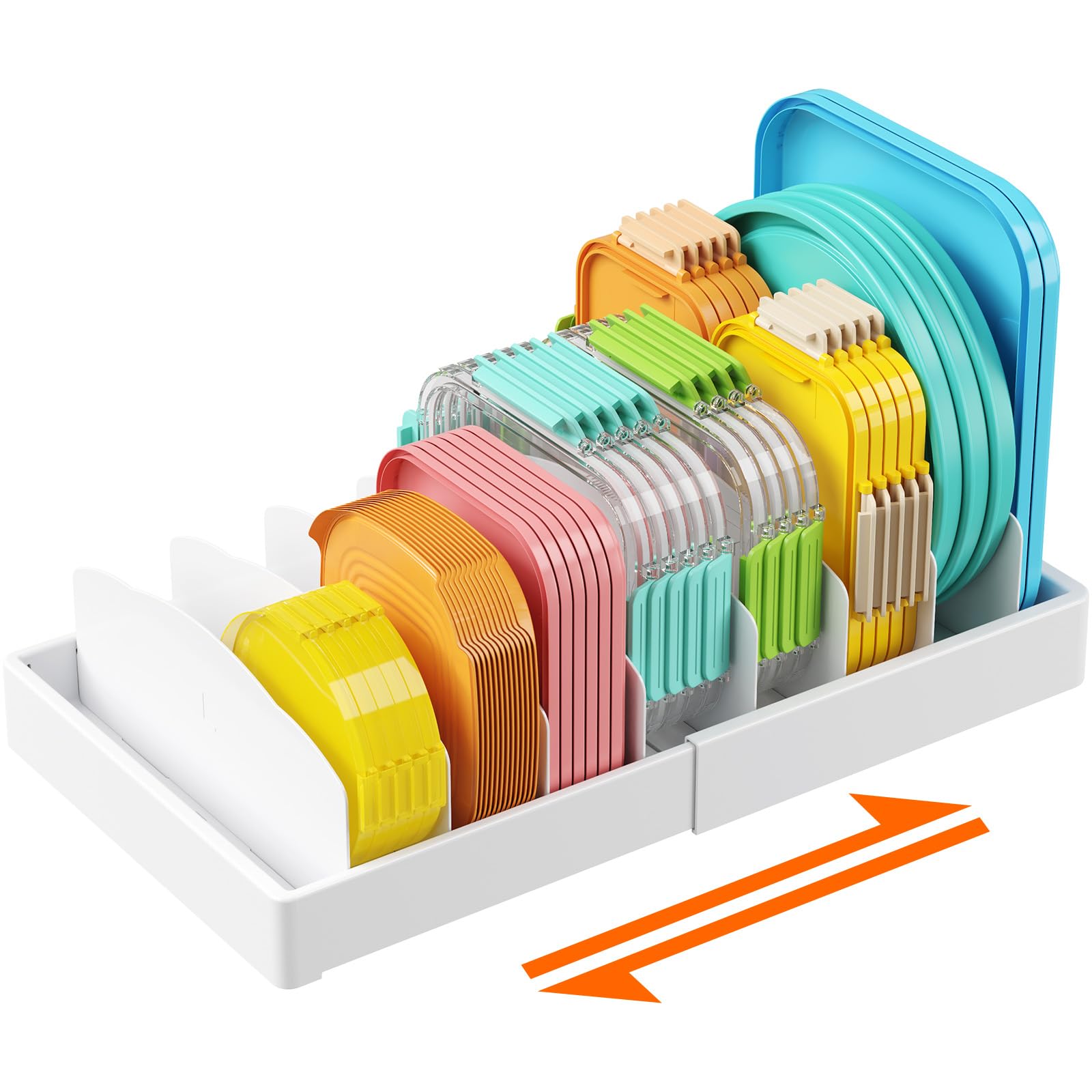 Lifewit Food Container Lid Organisers, Extendable Lid Holder with Adjustable Dividers, Lid Storage for Kitchen Cabinet and Countertop, Medium, White