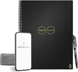 Rocketbook Caderno reutilizável inteligente com 1 caneta Pilot Frixion e 1 pano de microfibra, 21,5 x 27,9 cm, Infinity Black
