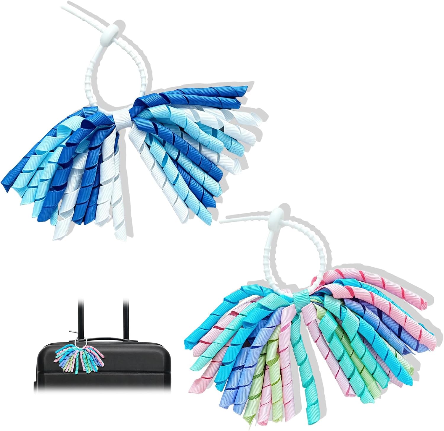 2 Pcs Luggage Pom Poms for Suitcases, Colorful Curly Wrapped Handle Markers