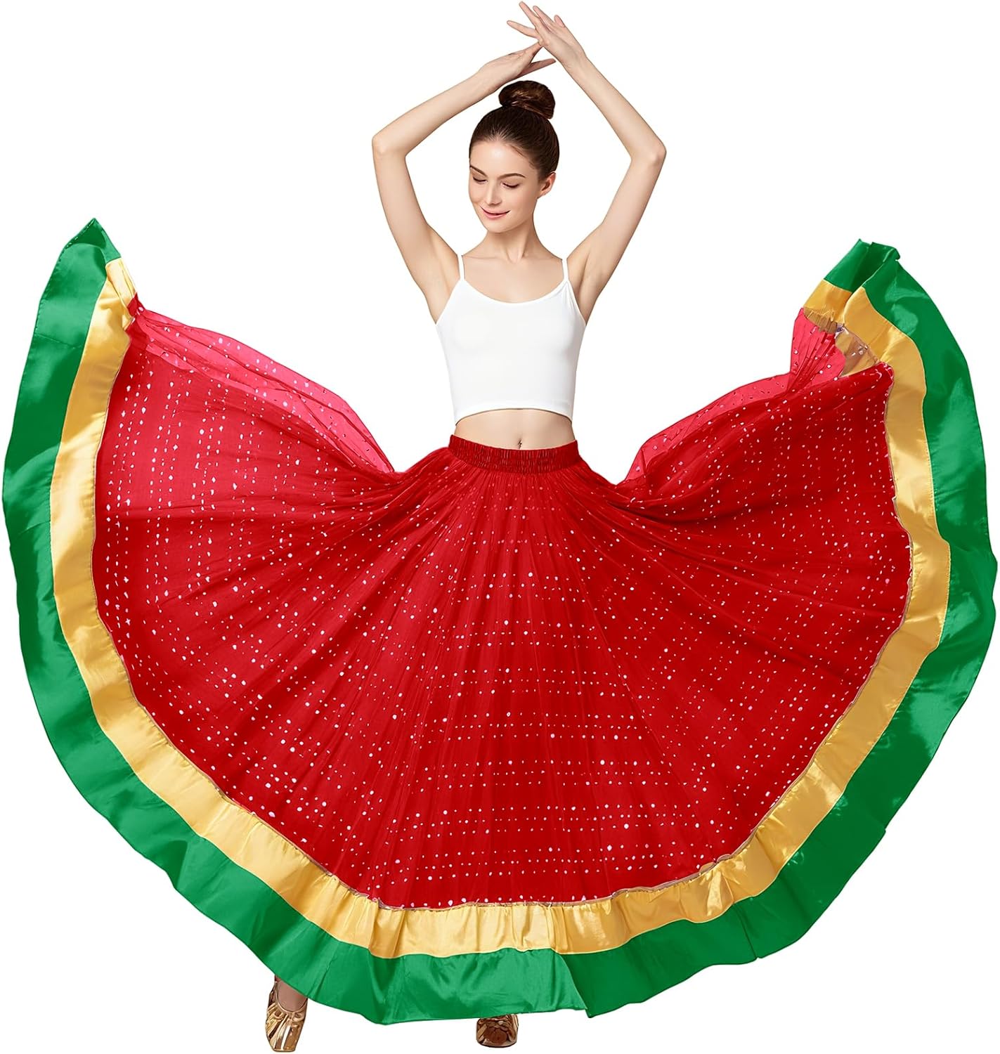 Women's Chiffon Swing Long Skirt for Lyrical Belly Folkloric Mexican Dance & Flamenco Dance Skirt