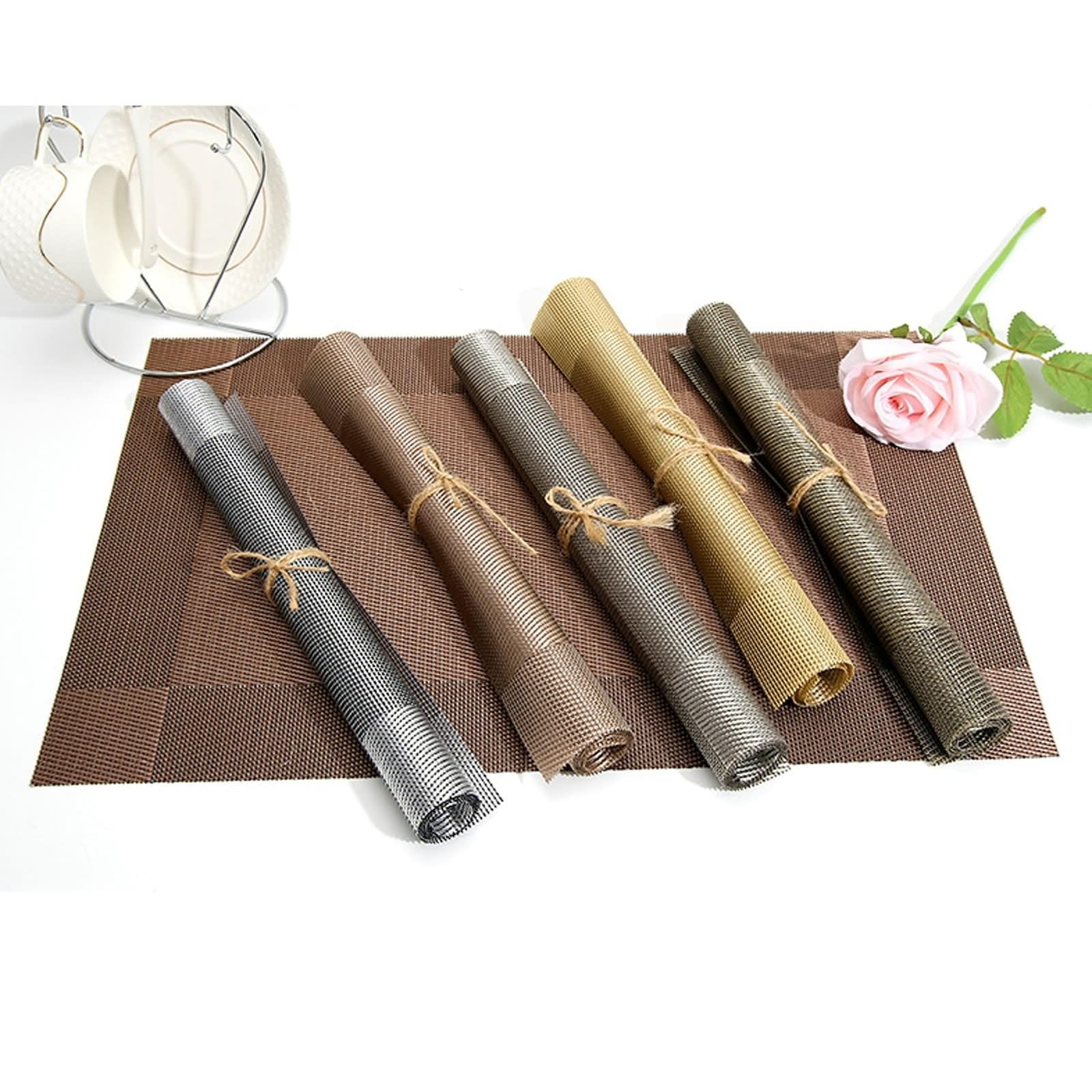 Lot de 10 Quilted Placemats 45x30cm, Dessous de Table Rectangulaire PVC Champagne Faciles à Nettoyer