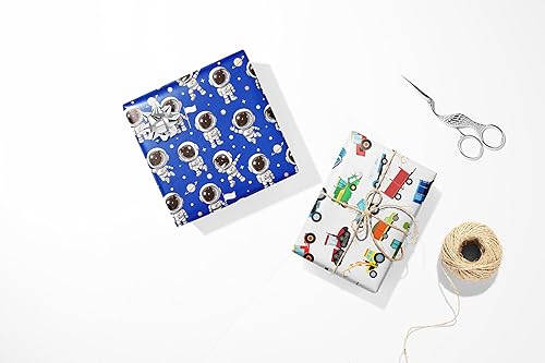 Miniatura 5 de Rollo de papel de regalo, 17 x 120 pulgadas por rollo, mini rollo de papel de regalo para automóvil náutico de astronauta, 3 diseños diferentes,
