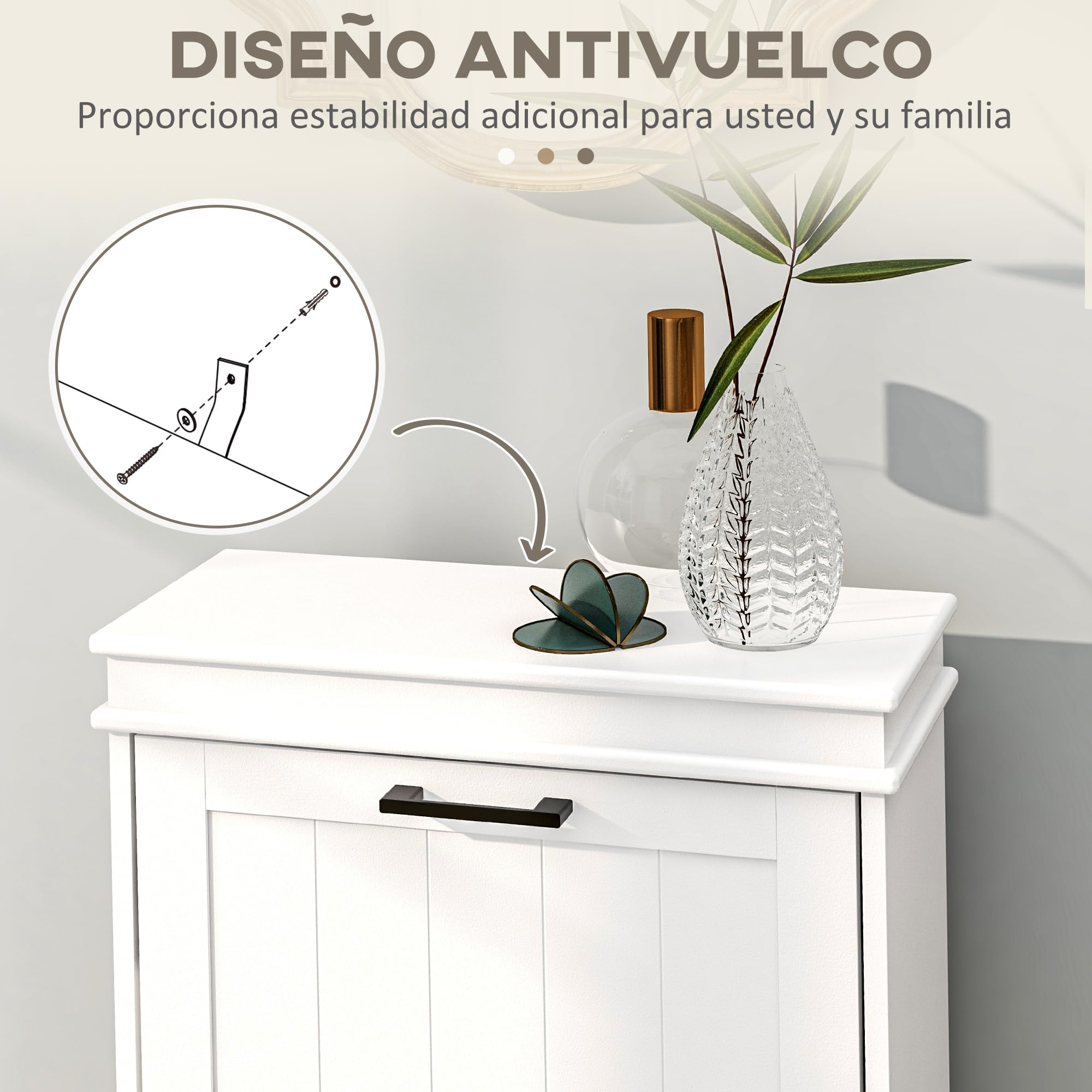HOMCOM Zapatero Estrecho de 24 cm con 2 Puertas Abatibles Recibidor Blanco | Mueble Zapatero Entrada, Estantes Ajustables, para 6-10 Pares de Zapatos, para Pasillo, Espacios Reducidos