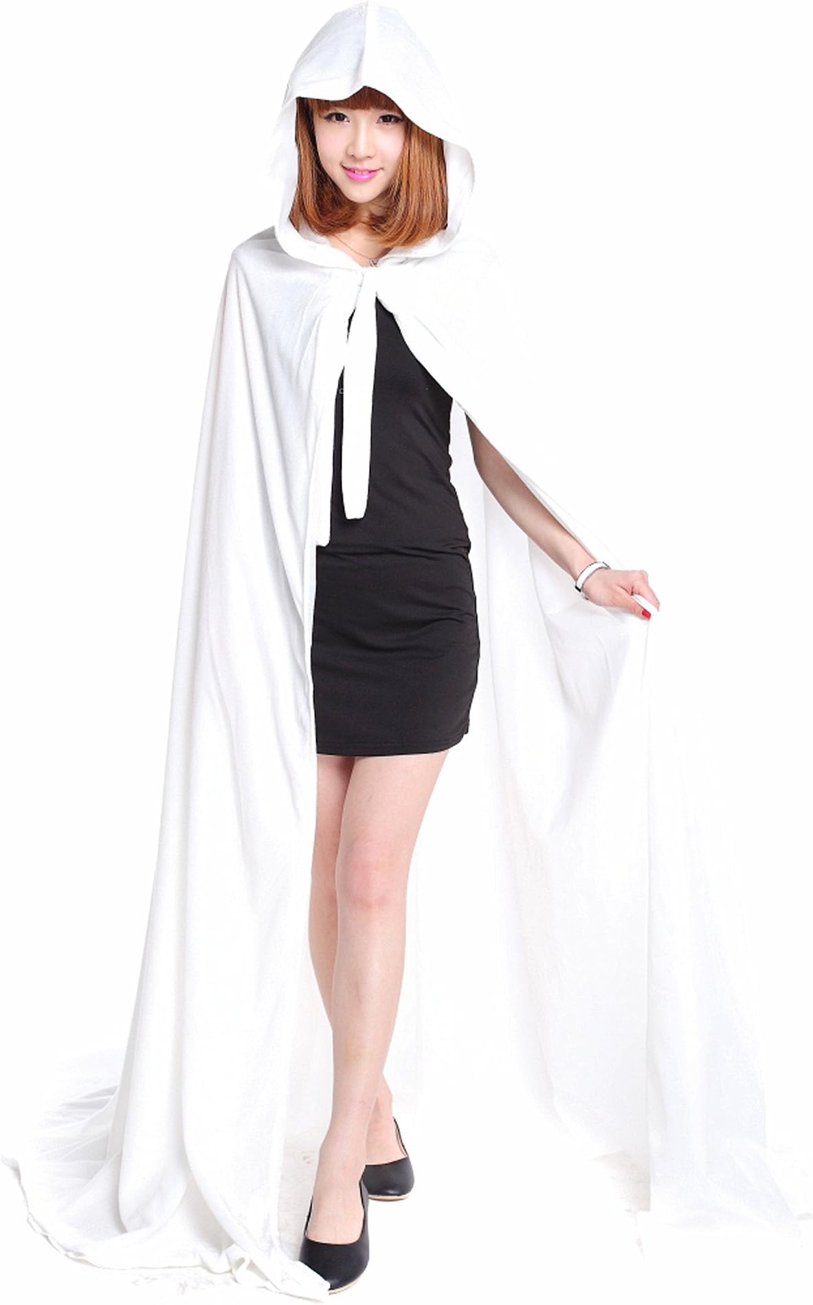 Baju Renaissance Velvet Hooded Magic Cloak White White Large