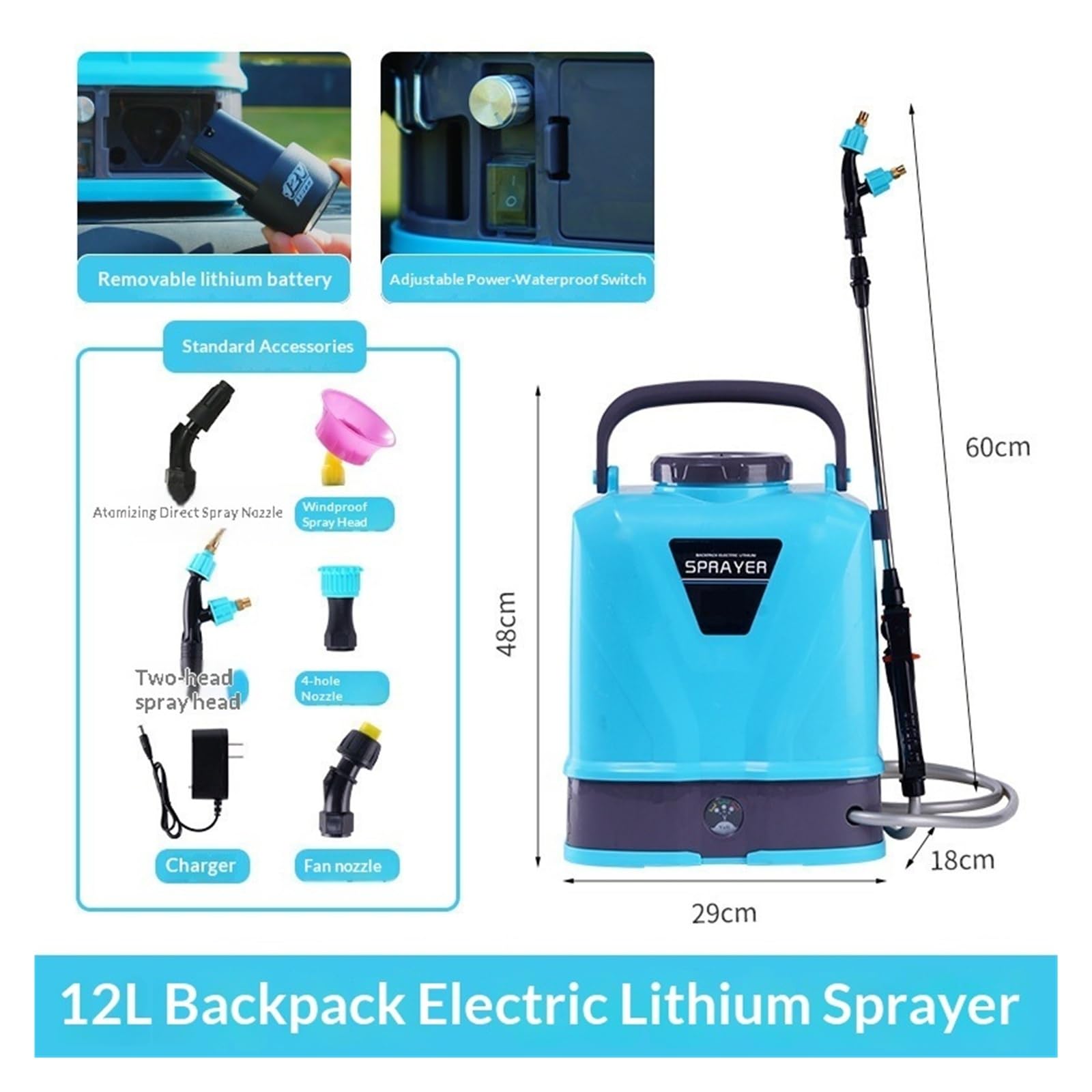 Pulvérisateur de Jardin, Pulvérisateur électrique à Dos, Batterie au Lithium, brumisateur de pesticides Jardin, Haute Pression, Rechargeable