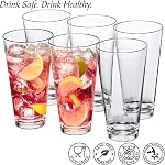 Drinking Glasses 22 oz, Beer Pint Glasses Set of 6. Large Beer Pint Glass Capacity, Highball Glasses Water Glasses Glass Cups Cup Sets,Perfect for Cold Beverages, Soda, Water - Used in Bar