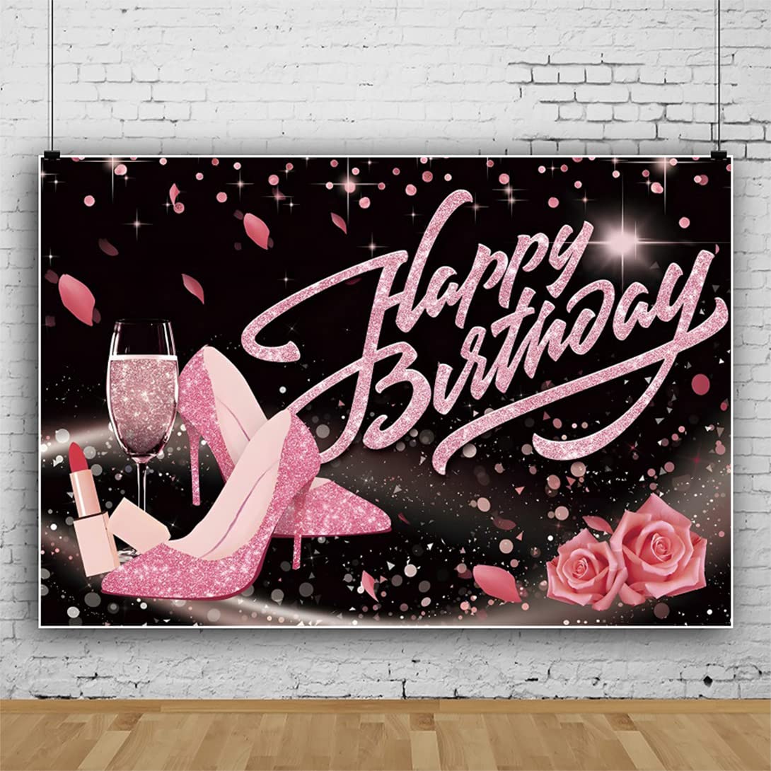 Roze Gelukkig Verjaardagsfeest Meisjes Foto Achtergrond Ballon Dame Diamant Decoratie Fotografie Achtergronden Banner Props D03 9x6ft/2,7x1,8 m