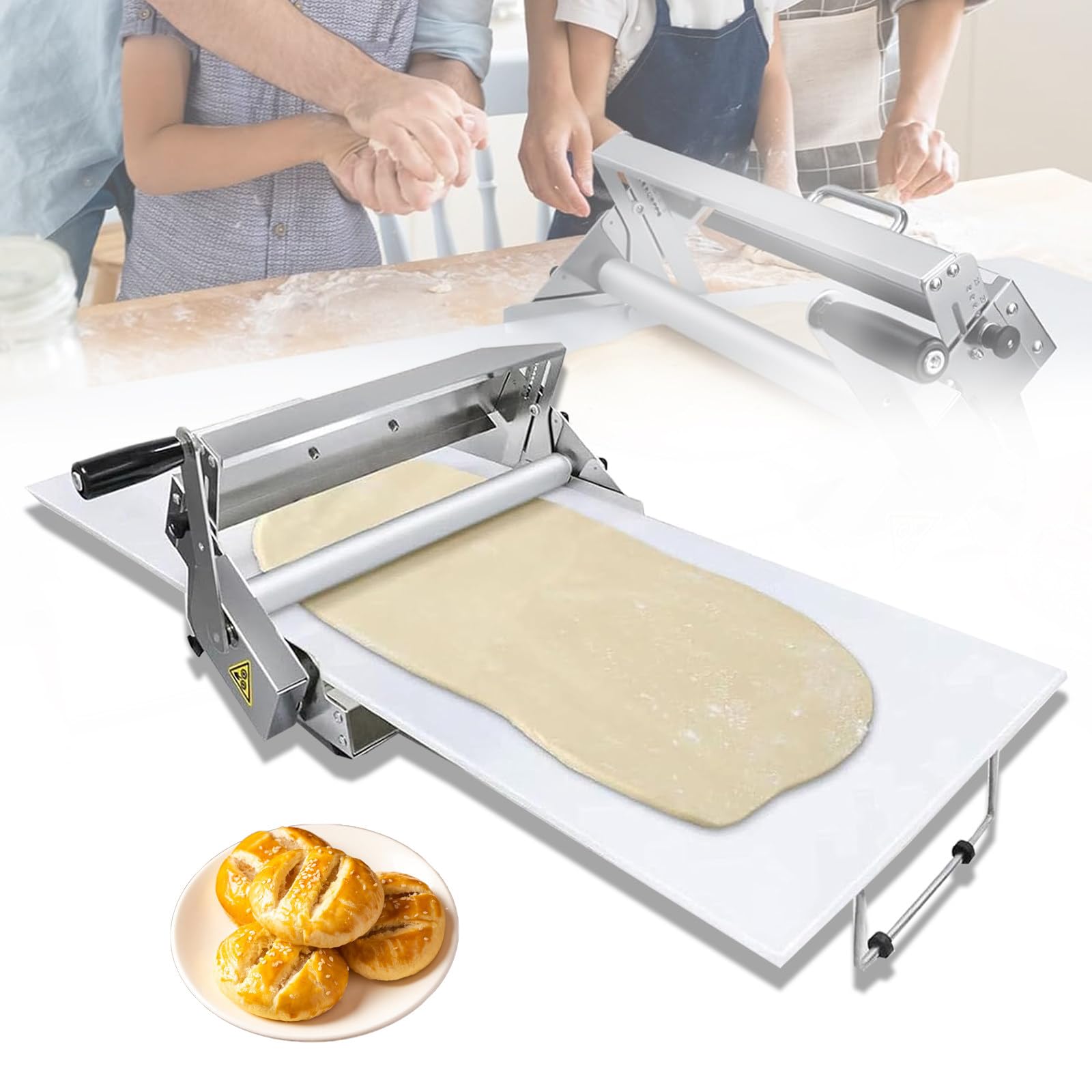 Sfogliatrice Pasticceria Manuale Pieghevole per Panetteria,Pizza,Croissant,Rullo per Pasta in Acciaio Inossidabile Con Spessore Regolabile 0,5-27 Mm,Per Commerciale E Domestico B400