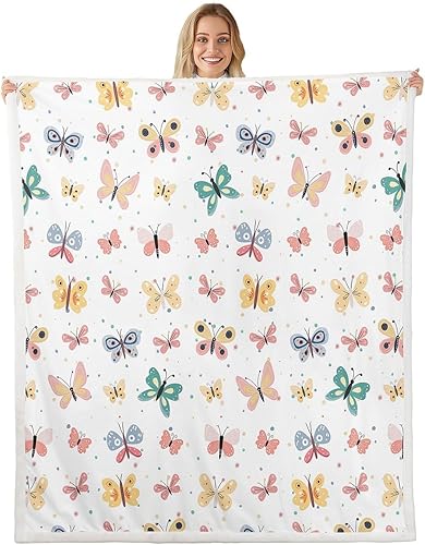Butterfly for Cute Flannel Blanket,Cartoon Butterflies Boys Girls Bedroom Living Room Soft Cozy Fleece,Exotic Style Farmhouse Blankets Decor for Bed