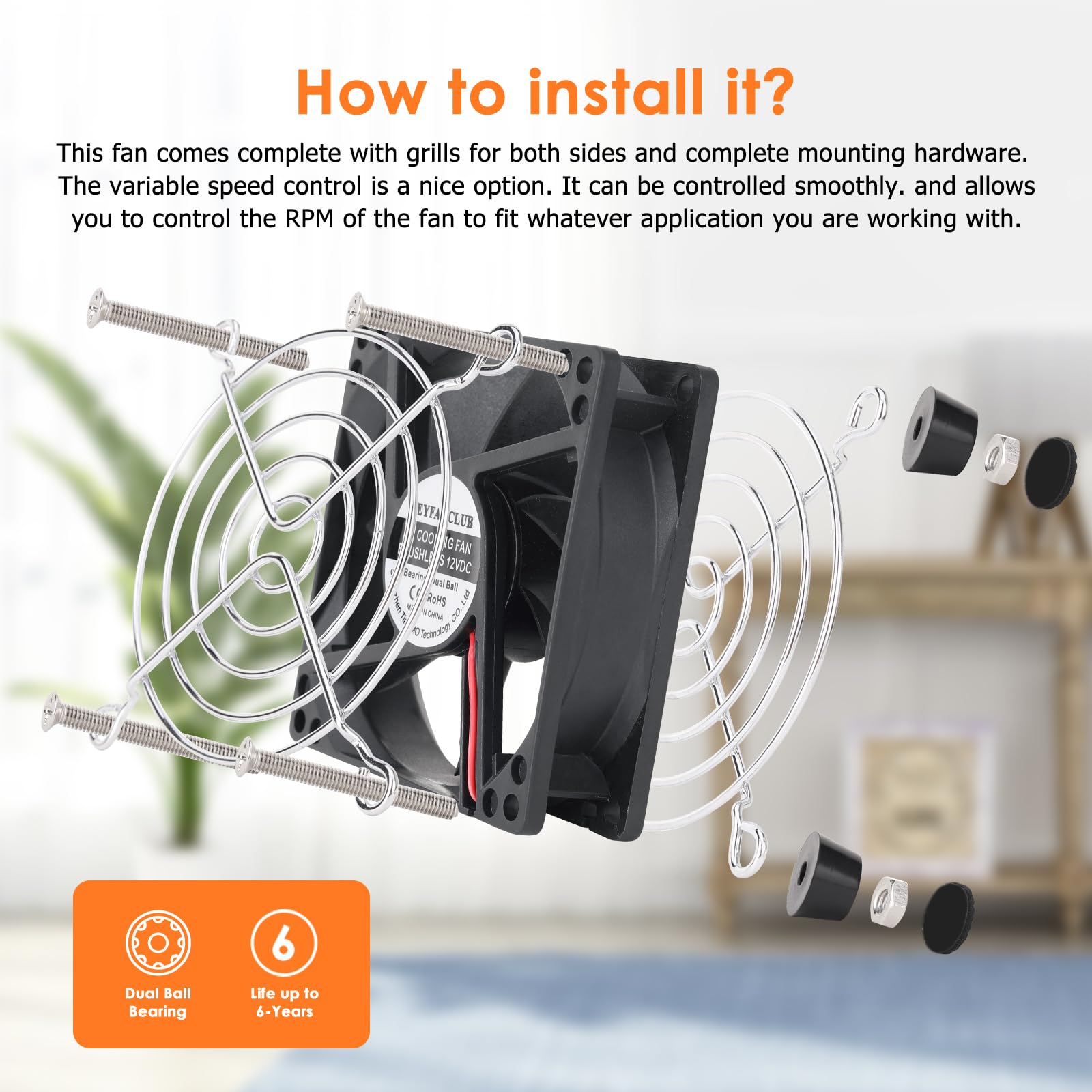Ventilador de computadora pequeño de 3.150 in con enchufe de CA, ventilador de 110 V 120 V 220 V 240 V con controlador de velocidad, refrigeración para PC de juegos, módem, gabinete, 4