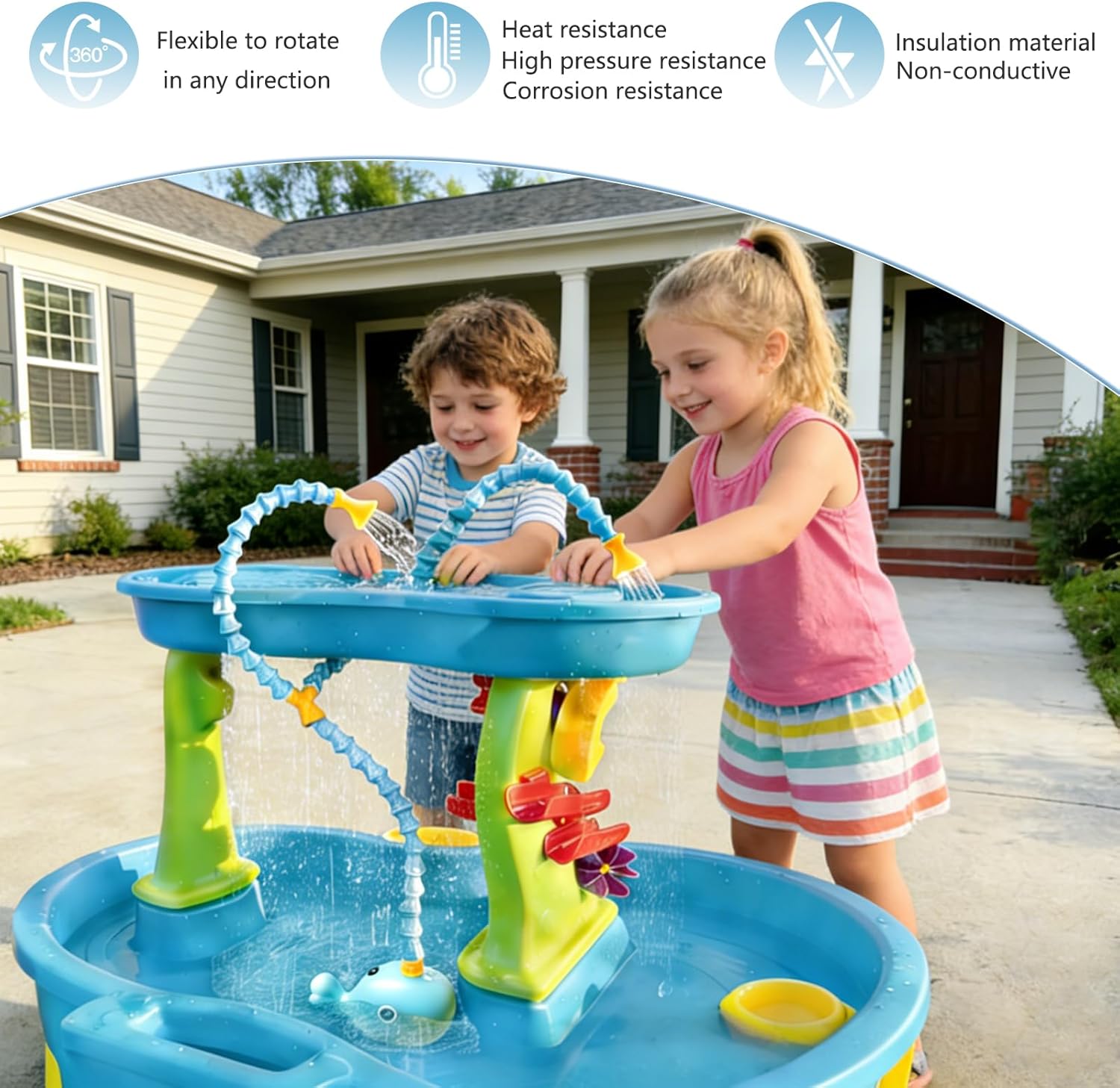 Water Table Pump(Huge Water Output), 3 Spray Modes, 4 Hours Non-Stop Fun IPX7 Waterproof, Outdoor Water Toys Outside Water Play Table Accessories for Kids Toddlers, Blue