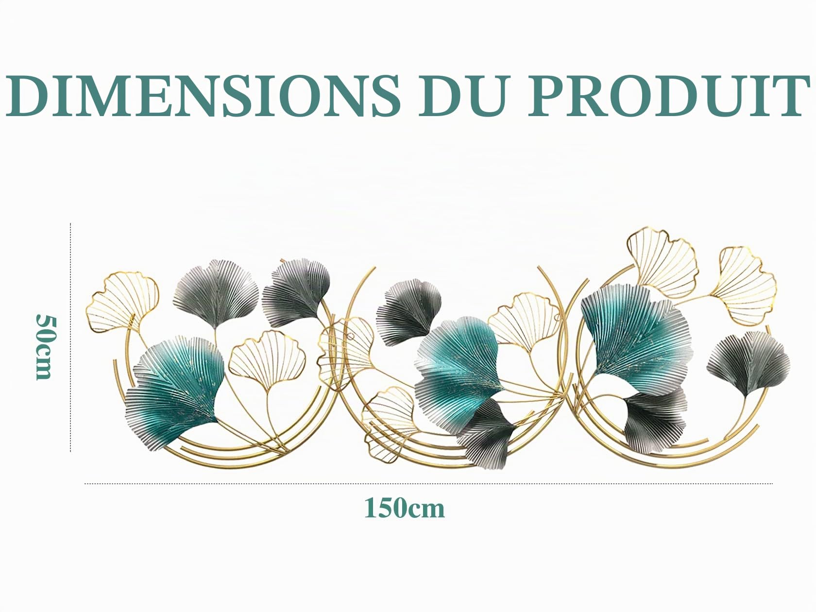 GERHWASH Deco Murale Metal Decoration Murale Salon Moderne Créatives 3D Metal Ginkgo Biloba Decoration Murale 150×50cm Sculpture Murale, pour Chambre à Coucher Salle D'étude Cuisine
