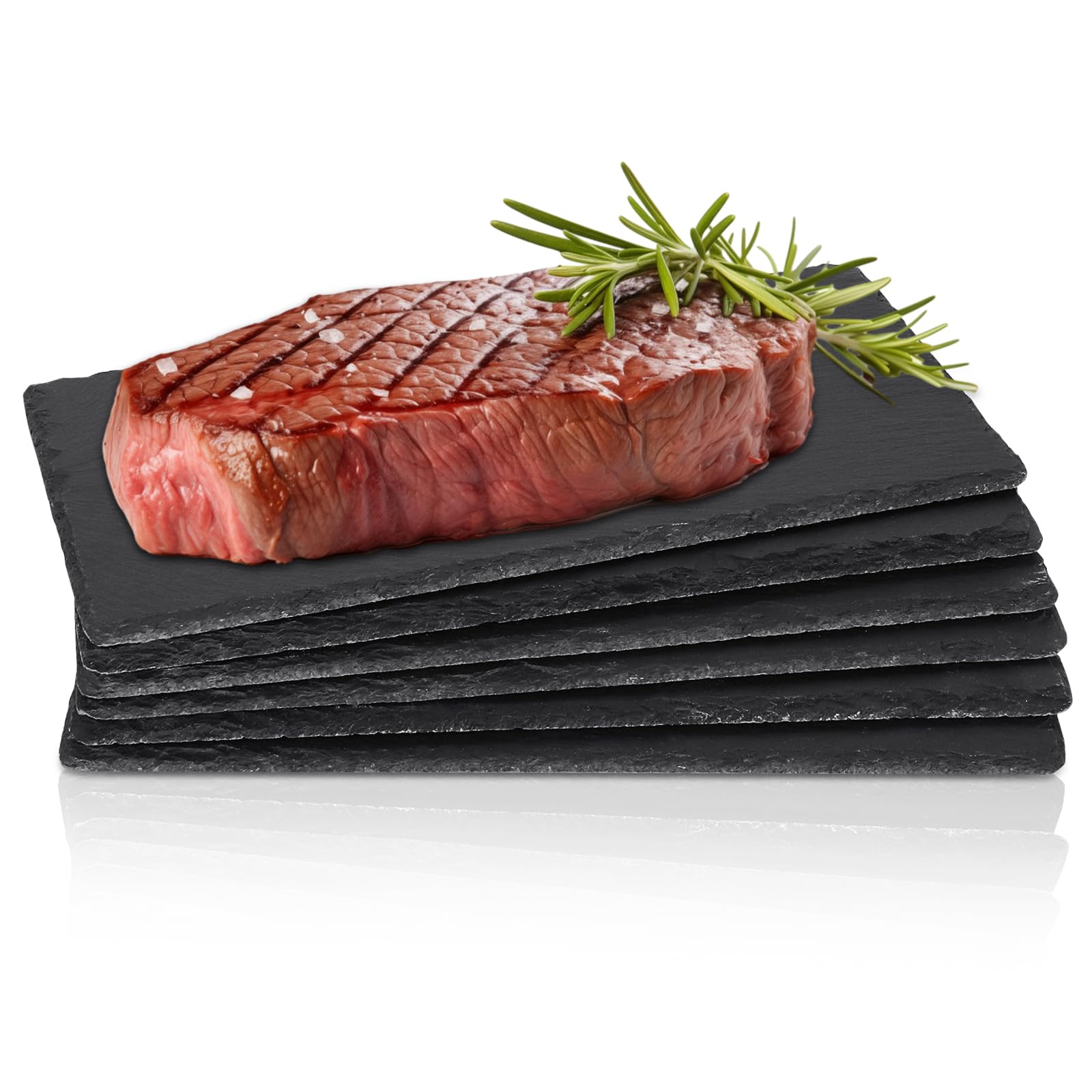 6 Pack 12x6 Inch Large Slate Cheese Board, Natural Stone Serving Plates, Black Charcuterie Board Cutting Board, Gourmet Serving Platter Tray for Cheese Sushi Pastry Bread Snack Meat Pastry