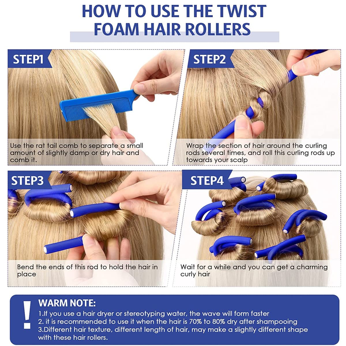 Flexible Lockenwickler Twist-Flex, 5 Stück, Groß, Schaumstoffweich Für Natürliche Locken