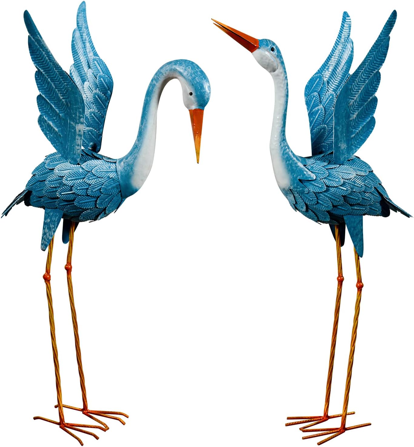 XONORCrane Garden Statues Outdoor, Blue Heron Decoy Sculpture, Metal Yard Art Bird Statues for Backyard Pond Patio Porch Outside Decorations (Set of 2) (Blue)