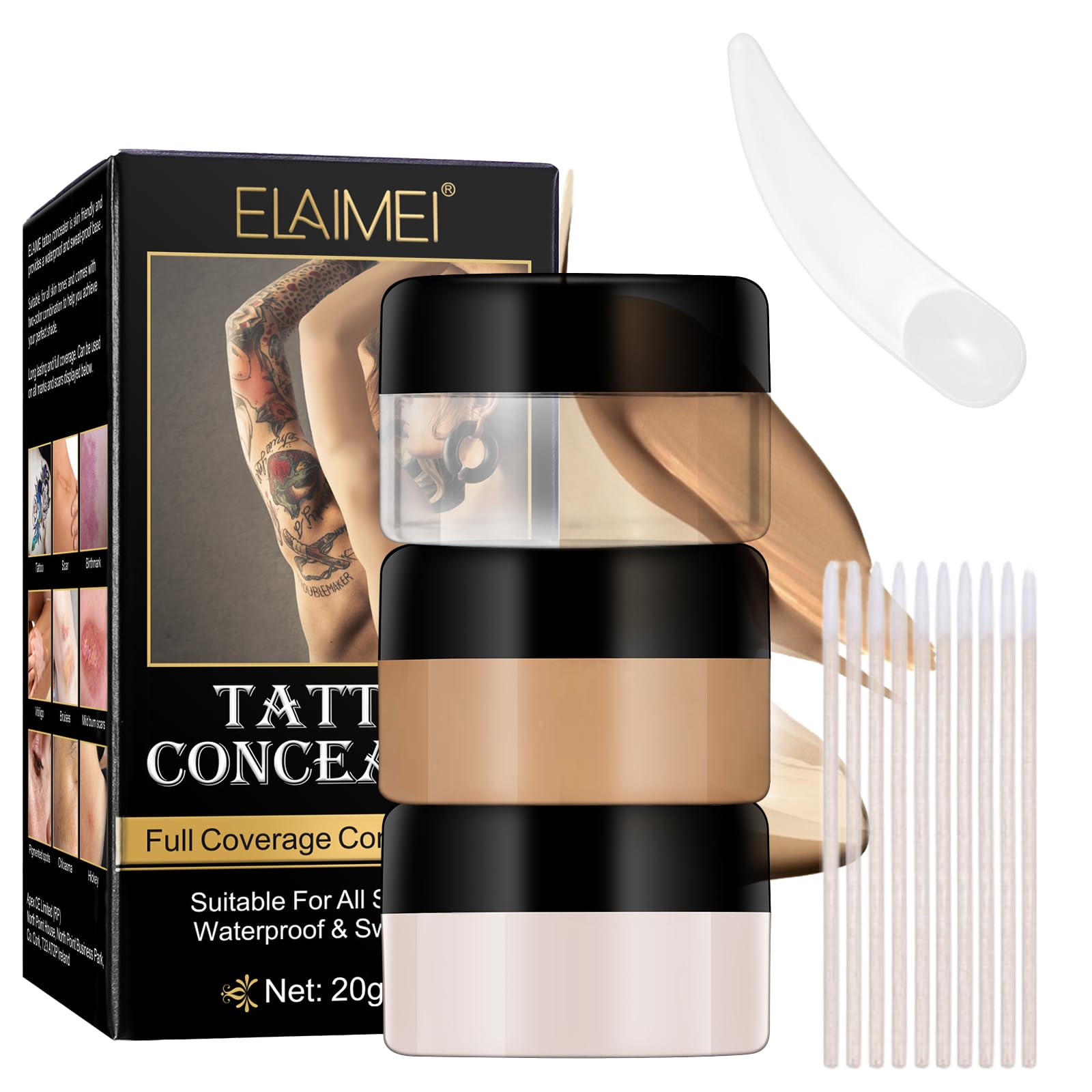 Tattoo Cover up Makeup,Two Color Tattoo Cover,Natural Scar Concealer,Tattoo Cover up Makeup Waterproof to Cover Tattoo,Scar,Birthmarks,Vitiligo,for Men & Women, All Skin Types