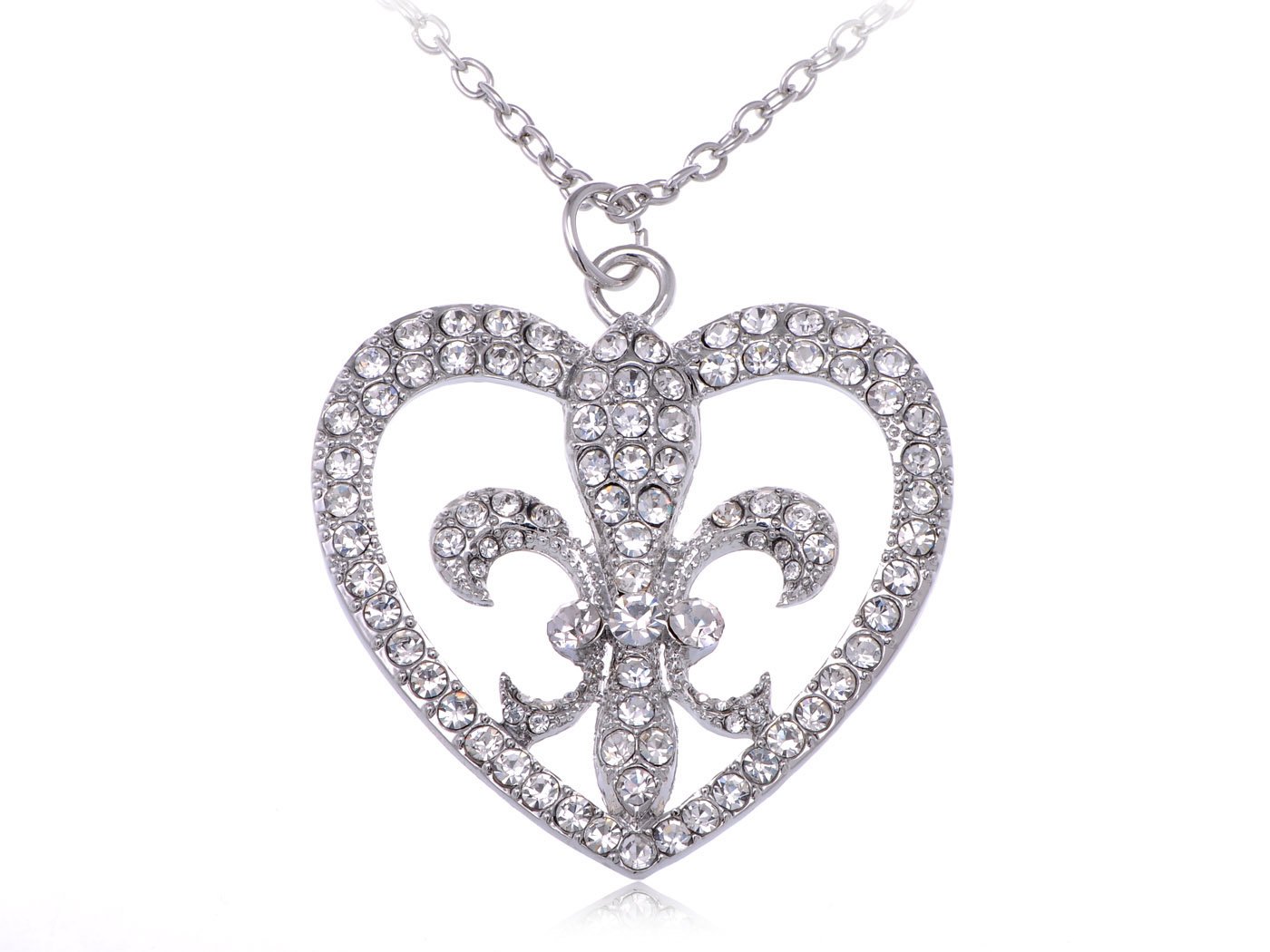 Alilang Bling Crystal Clear Rhinestone Fancy Style Fleur De Lis Heart Pendant Necklace