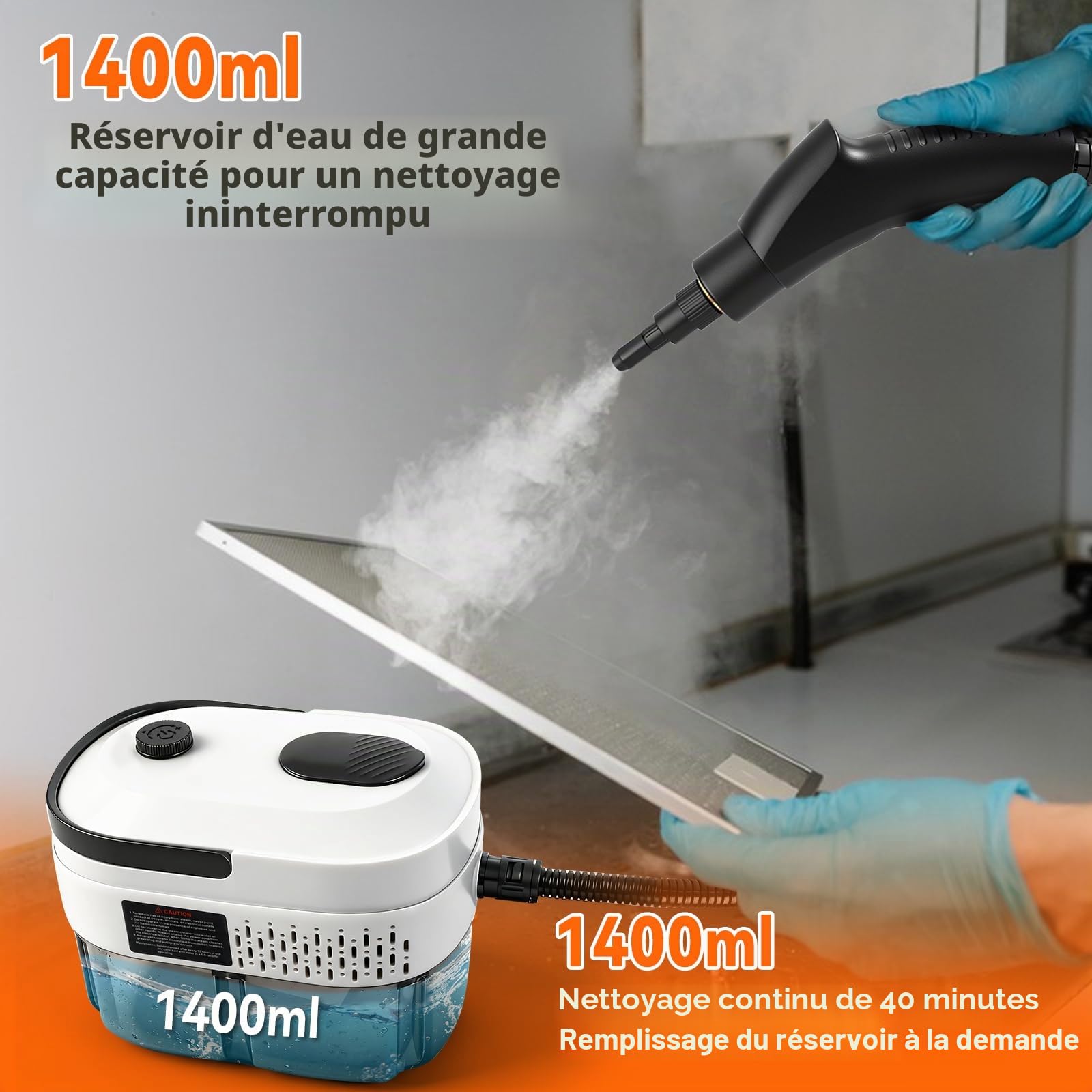 Nettoyeur à vapeur manuel, nettoyeur à vapeur de 2500W avec réservoir d'eau de 1,4 L, 3 niveaux de vapeur et 12 accessoires, nettoyeur vapeur haute température polyvalent pour le sol, la cuisine, les