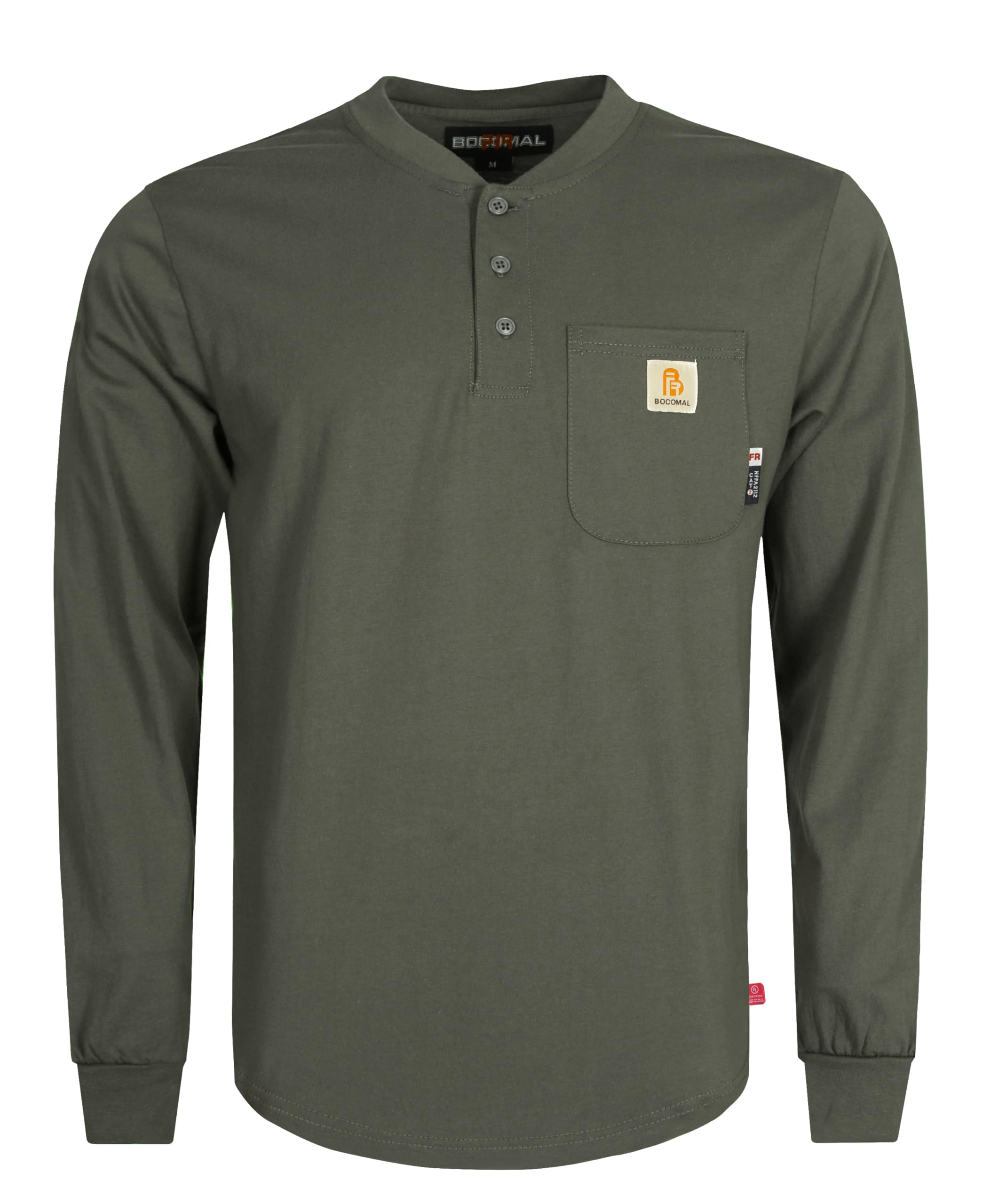 BOCOMAL FR Shirts 6oz Lightweight Flame Resistant Long Sleeve Henley Shirt Fire Retardant Workwear NFPA2112 CAT2