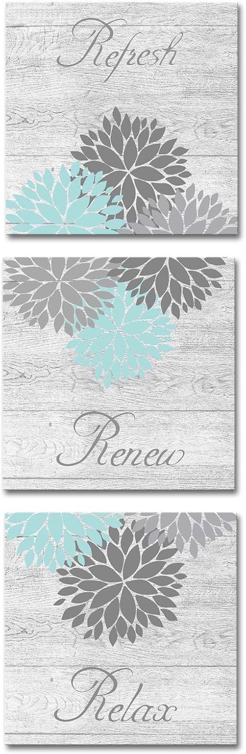 DuoBaorom Aqua Relax Unwind Art Floral Bathroom Wall Art