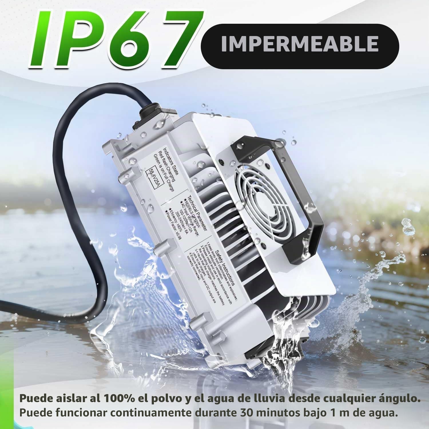 58,4V 25A Cargador de batería LiFePO4 para baterías Recargables de Ciclo Profundo de fosfato de Hierro y Litio de 48V (51,2V)