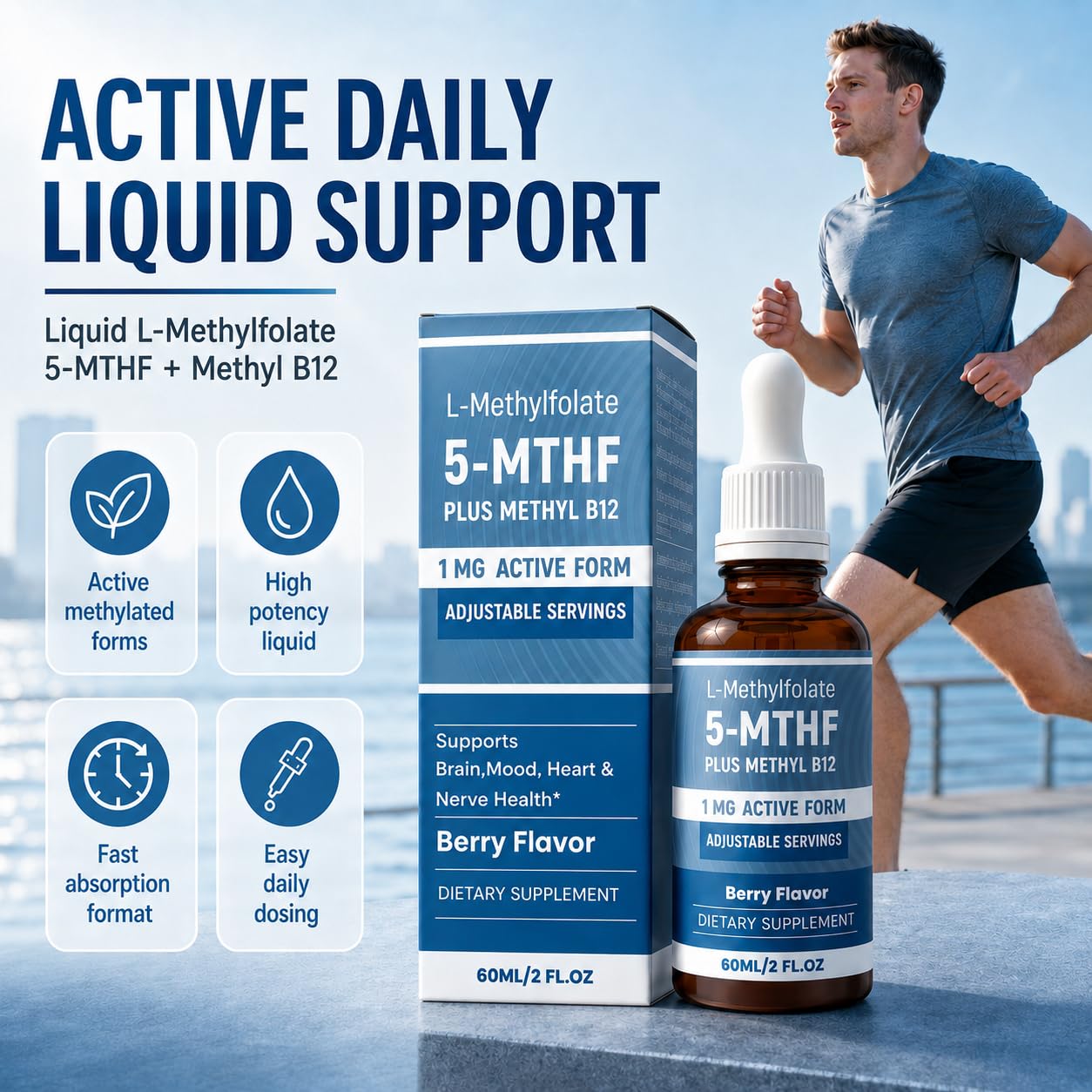 L-Methylfolate 5-MTHF Liquid Drops with Methyl B12 & B6, 1,000 mcg L-5-Methyltetrahydrofolate, Methylated Folate Supplement, Berry Flavor, 60 Servings, 2 Fl Oz — Amazon image 3