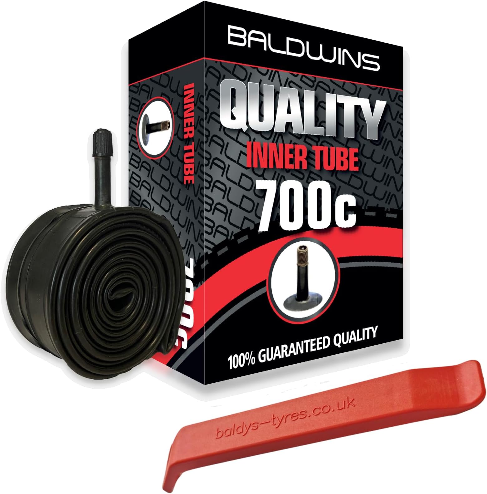 Baldwins Bike Inner Tube 700 x 35c to 45c Schrader Valve & BALDY'S TYRE LEVER