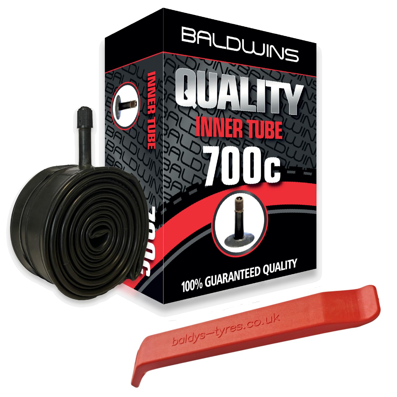 Baldwins Bike Inner Tube 700 x 35c to 45c Schrader Valve & BALDY'S TYRE LEVER