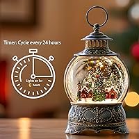 Vista 2 de Globos de Nieve Navideños Linterna de Agua con Aldea de Árbol de Navidad, Música y Temporizador de 6H, USB con Cable/Funciona con Batería, Linternas