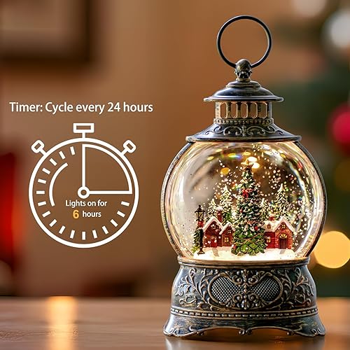Miniatura 2 de Globos de Nieve Navideños Linterna de Agua con Aldea de Árbol de Navidad, Música y Temporizador de 6H, USB con Cable/Funciona con Batería, Linternas