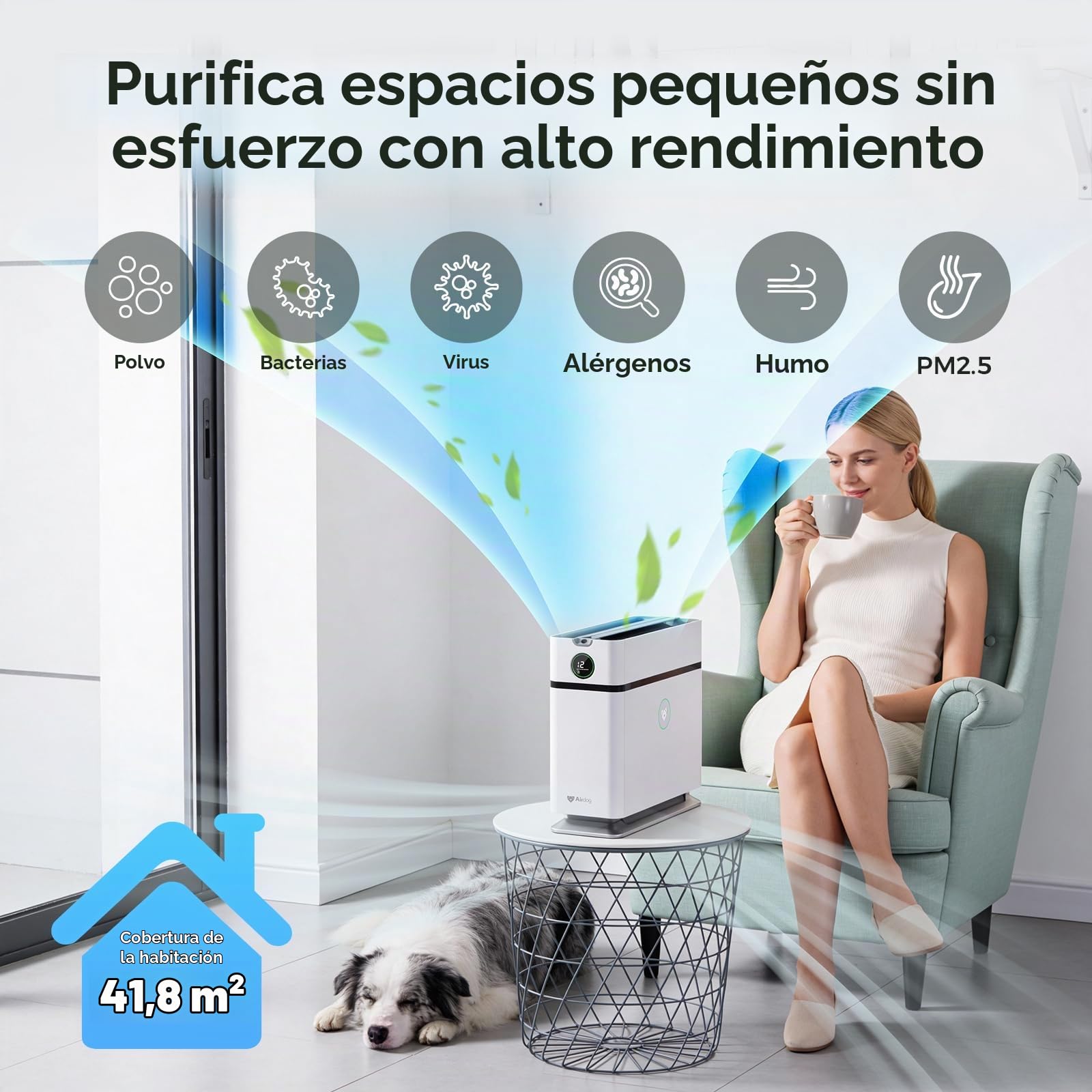 Airdog X1+ - Purificador de aire para el hogar, tecnología TPA hasta 20 veces más eficaz que HEPA, limpiador de aire portátil para RV con 3 modos, control de aplicación para alérgenos, contaminantes