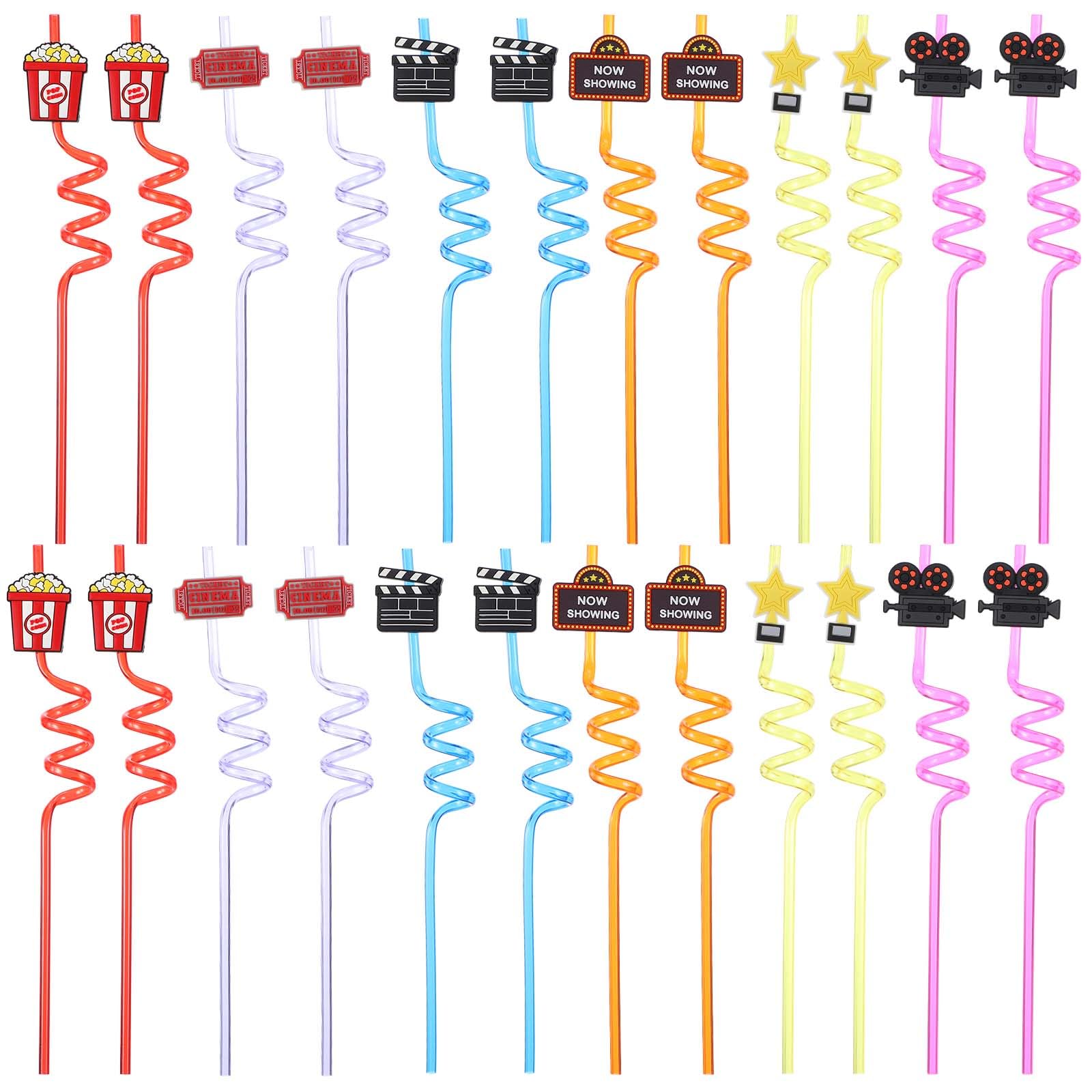 24Pack Movie Night Party Supplies Movie Night Drinking Straws Projector Popcorn Trophy Drinking Straws Plastic Straws Red Carpet Party Decorations for