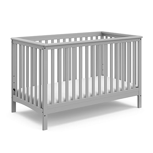Storkcraft Hillcrest - Cuna convertible 4 en 1 (gris pajarita)  Se convierte en sofá cama, cama infantil y cama de tamaño completo, se adapta a
