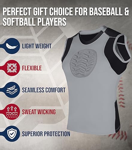 Miniatura 6 de Exxact Sports Protector de pecho de béisbol juvenil, protector de pecho acolchado para esternón, protector de pecho de sóftbol para niñas y jóvenes