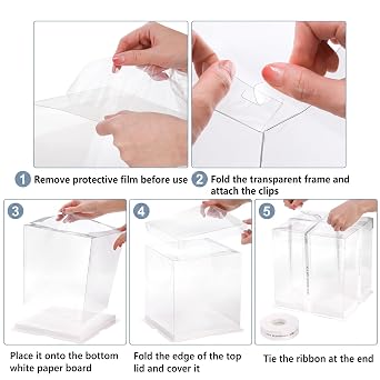 Cididu 6 Pcs Clear Cake Box with Ribbon, 2-Layer Tall Cake Packaging Boxes 8x8x9 Inch, PET Cake Carrier Transport Container for Tiered Cakes, Transparent Gift Display Boxes with Lid for Birthday Party